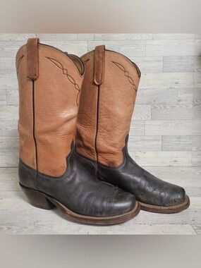 Anderson Bean Exotic Elk Skin Brown Black Square Toe Cowboy Boots Men's 9.5 D